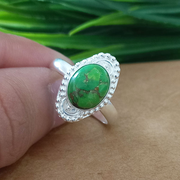 925 Sterling Silver Statement Ring, NEW ARRIVAL Natural Green Copper Turquoise Oval Silver Ring, Turquoise Oval Silver Ring, Gemstone Ring