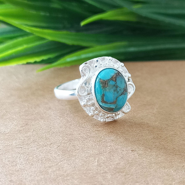 925 Sterling Silver Statement Ring, NEW ARRIVAL Natural Blue Copper Turquoise Oval Silver Ring, Turquoise Oval Silver Ring, Gemstone Ring