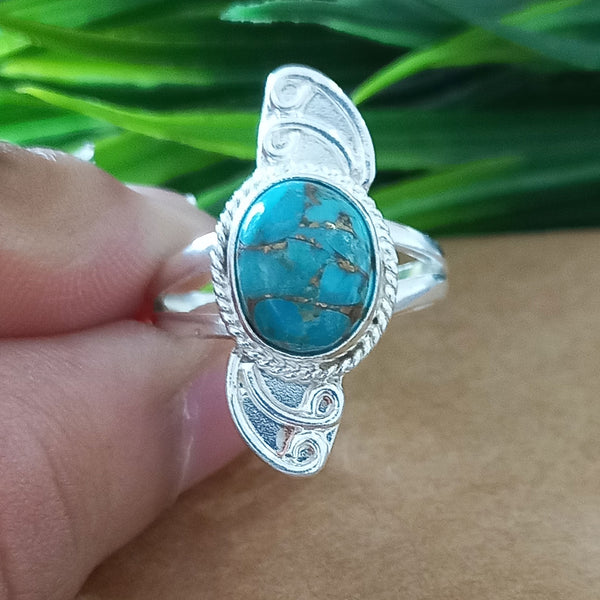 925 Sterling Silver Statement Ring, NEW ARRIVAL Natural Blue Copper Turquoise Oval Silver Ring, Turquoise Oval Silver Ring, Gemstone Ring