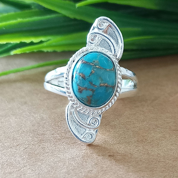 925 Sterling Silver Statement Ring, NEW ARRIVAL Natural Blue Copper Turquoise Oval Silver Ring, Turquoise Oval Silver Ring, Gemstone Ring