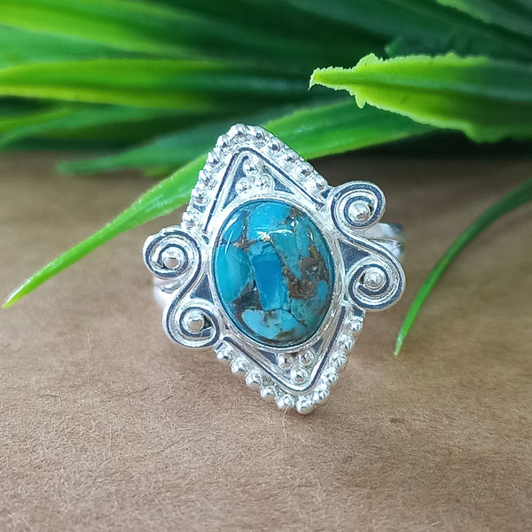 925 Sterling Silver Statement Ring, NEW ARRIVAL Natural Blue Copper Turquoise Oval Silver Ring, Turquoise Oval Silver Ring, Gemstone Ring
