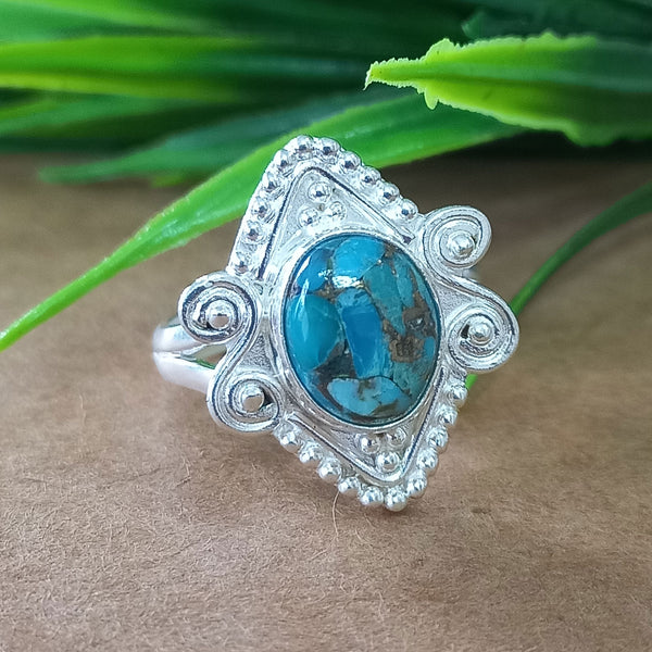 925 Sterling Silver Statement Ring, NEW ARRIVAL Natural Blue Copper Turquoise Oval Silver Ring, Turquoise Oval Silver Ring, Gemstone Ring