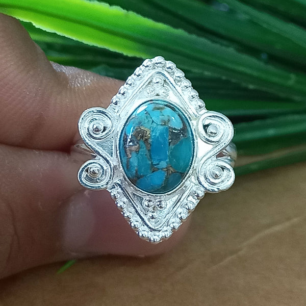 925 Sterling Silver Statement Ring, NEW ARRIVAL Natural Blue Copper Turquoise Oval Silver Ring, Turquoise Oval Silver Ring, Gemstone Ring