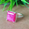 Amazing RED RUBY Square Silver Solitaire Ring, 925 Sterling Silver Prong Ring, Red Ruby Square Cut Gemstone Silver Ring, Prong ring