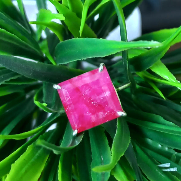 Amazing RED RUBY Square Silver Solitaire Ring, 925 Sterling Silver Prong Ring, Red Ruby Square Cut Gemstone Silver Ring, Prong ring
