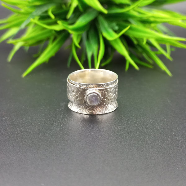 Very Rare Moon Stone Cabochon Round 925 Sterling Silver Spinner Ring/Handmade Jewelry/Designer Silver Fidget Ring/ Mother's Day Gift
