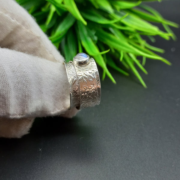 Very Rare Moon Stone Cabochon Round 925 Sterling Silver Spinner Ring/Handmade Jewelry/Designer Silver Fidget Ring/ Mother's Day Gift