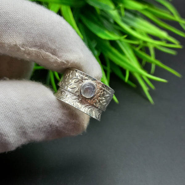 Very Rare Moon Stone Cabochon Round 925 Sterling Silver Spinner Ring/Handmade Jewelry/Designer Silver Fidget Ring/ Mother's Day Gift