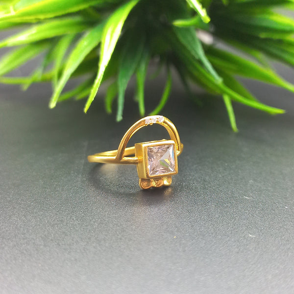 925 Sterling Silver Ring, Natural American Diamond Gold Plated Square Solitaire Silver Ring, Engagement-Wedding Ring, Dainty Diamond Jewelry
