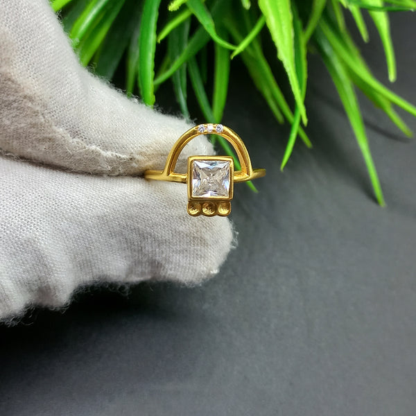 925 Sterling Silver Ring, Natural American Diamond Gold Plated Square Solitaire Silver Ring, Engagement-Wedding Ring, Dainty Diamond Jewelry