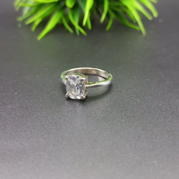 Natural American Diamond Solitaire Silver Ring, 925 Sterling Silver Ring, Engagement Ring, Dainty Ring, Diamond Jewelry, Wedding Jewelry
