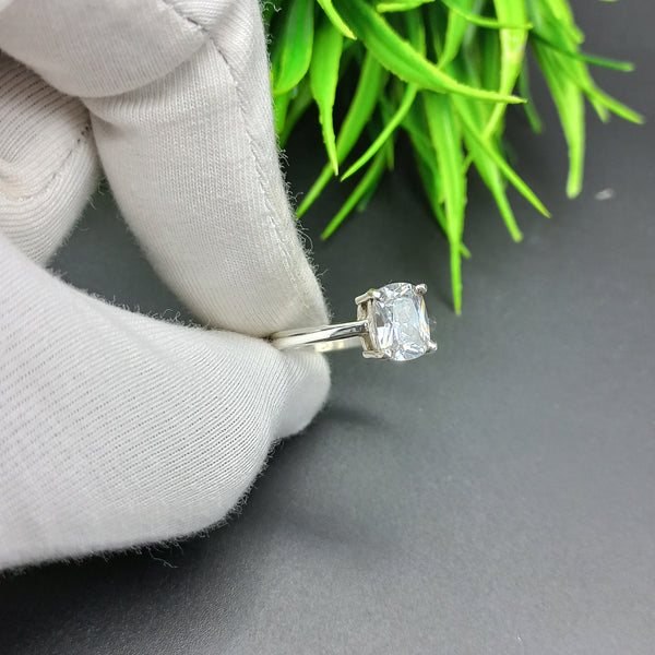 Natural American Diamond Solitaire Silver Ring, 925 Sterling Silver Ring, Engagement Ring, Dainty Ring, Diamond Jewelry, Wedding Jewelry