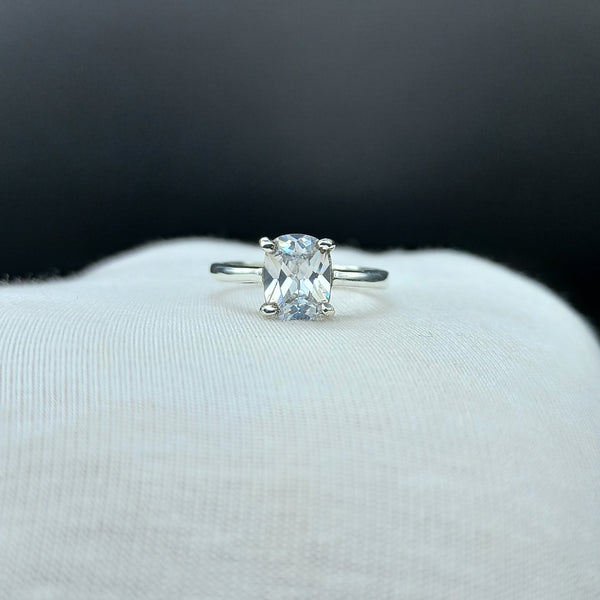 Natural American Diamond Solitaire Silver Ring, 925 Sterling Silver Ring, Engagement Ring, Dainty Ring, Diamond Jewelry, Wedding Jewelry