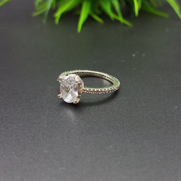 Natural American Diamond Solitaire Silver Ring, 925 Sterling Silver Ring, Engagement Ring, Dainty Ring, Diamond Jewelry, Wedding Jewelry