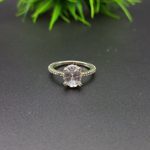 Natural American Diamond Solitaire Silver Ring, 925 Sterling Silver Ring, Engagement Ring, Dainty Ring, Diamond Jewelry, Wedding Jewelry