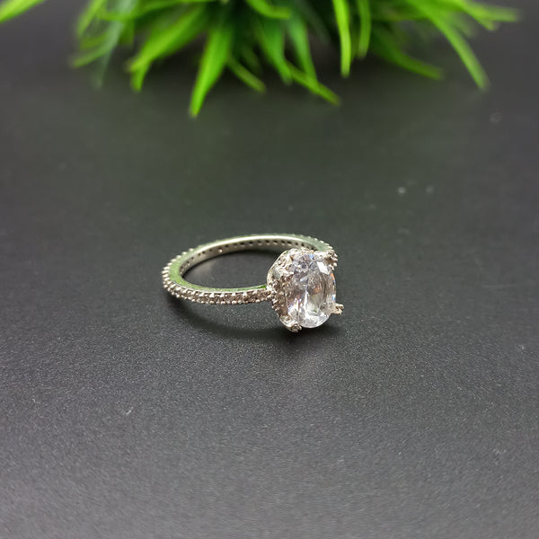 Natural American Diamond Solitaire Silver Ring, 925 Sterling Silver Ring, Engagement Ring, Dainty Ring, Diamond Jewelry, Wedding Jewelry