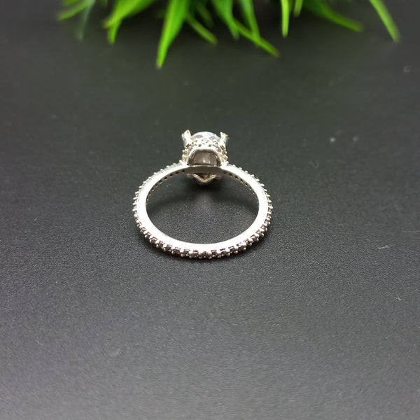 Natural American Diamond Solitaire Silver Ring, 925 Sterling Silver Ring, Engagement Ring, Dainty Ring, Diamond Jewelry, Wedding Jewelry