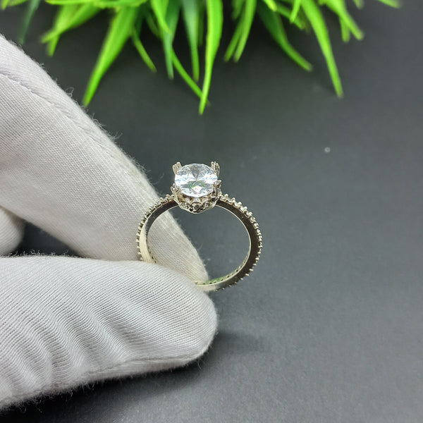 Natural American Diamond Solitaire Silver Ring, 925 Sterling Silver Ring, Engagement Ring, Dainty Ring, Diamond Jewelry, Wedding Jewelry
