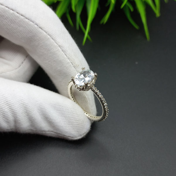Natural American Diamond Solitaire Silver Ring, 925 Sterling Silver Ring, Engagement Ring, Dainty Ring, Diamond Jewelry, Wedding Jewelry