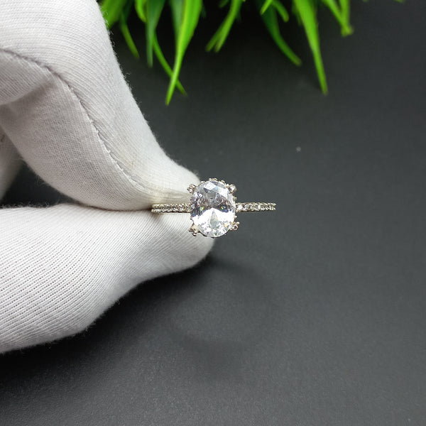 Natural American Diamond Solitaire Silver Ring, 925 Sterling Silver Ring, Engagement Ring, Dainty Ring, Diamond Jewelry, Wedding Jewelry
