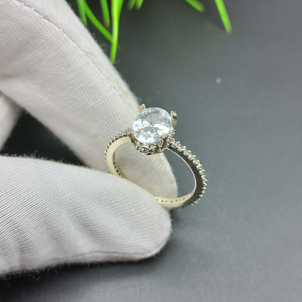 Natural American Diamond Solitaire Silver Ring, 925 Sterling Silver Ring, Engagement Ring, Dainty Ring, Diamond Jewelry, Wedding Jewelry