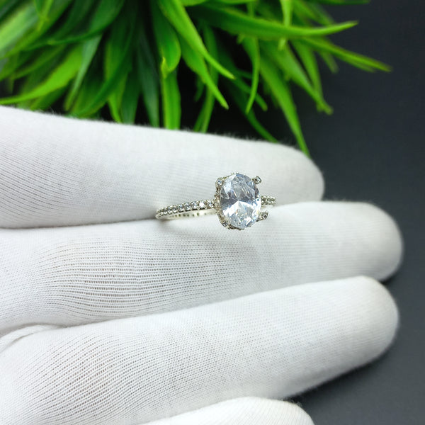Natural American Diamond Solitaire Silver Ring, 925 Sterling Silver Ring, Engagement Ring, Dainty Ring, Diamond Jewelry, Wedding Jewelry