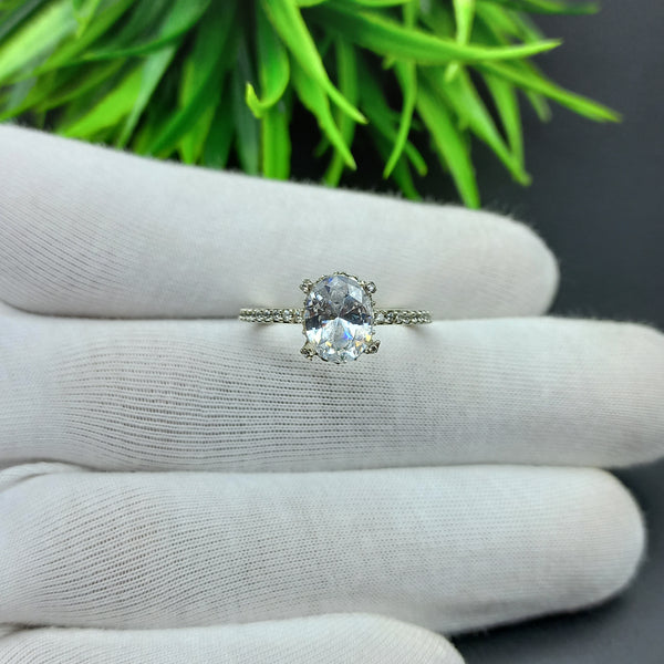 Natural American Diamond Solitaire Silver Ring, 925 Sterling Silver Ring, Engagement Ring, Dainty Ring, Diamond Jewelry, Wedding Jewelry