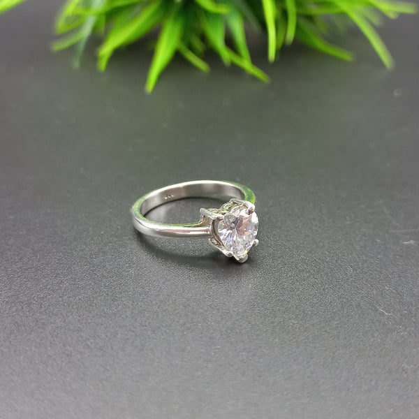 Natural American Diamond Solitaire Silver Ring, 925 Sterling Silver Ring, Engagement Ring, Dainty Ring, Diamond Jewelry, Wedding Jewelry
