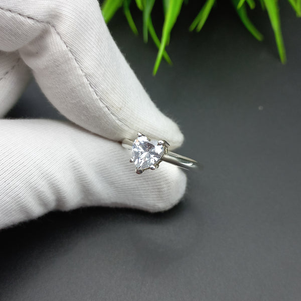 Natural American Diamond Solitaire Silver Ring, 925 Sterling Silver Ring, Engagement Ring, Dainty Ring, Diamond Jewelry, Wedding Jewelry