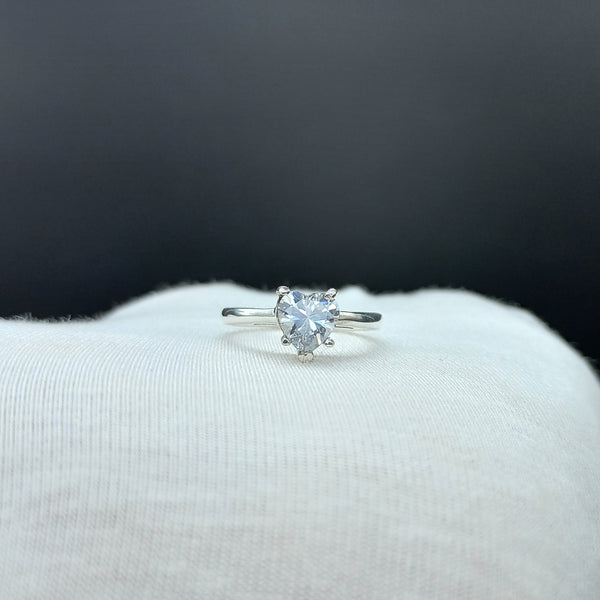 Natural American Diamond Solitaire Silver Ring, 925 Sterling Silver Ring, Engagement Ring, Dainty Ring, Diamond Jewelry, Wedding Jewelry