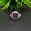 Natural Purple Amethyst Round Solitaire Silver Ring, 925 Sterling Silver Ring, Engagement - Wedding Ring, Dainty American Diamond Jewelry