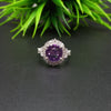 Natural Purple Amethyst Round Solitaire Silver Ring, 925 Sterling Silver Ring, Engagement - Wedding Ring, Dainty American Diamond Jewelry