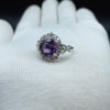Natural Purple Amethyst Round Solitaire Silver Ring, 925 Sterling Silver Ring, Engagement - Wedding Ring, Dainty American Diamond Jewelry