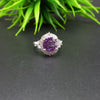 Natural Purple Amethyst Round Solitaire Silver Ring, 925 Sterling Silver Ring, Engagement - Wedding Ring, Dainty American Diamond Jewelry