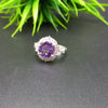 Natural Purple Amethyst Round Solitaire Silver Ring, 925 Sterling Silver Ring, Engagement - Wedding Ring, Dainty American Diamond Jewelry