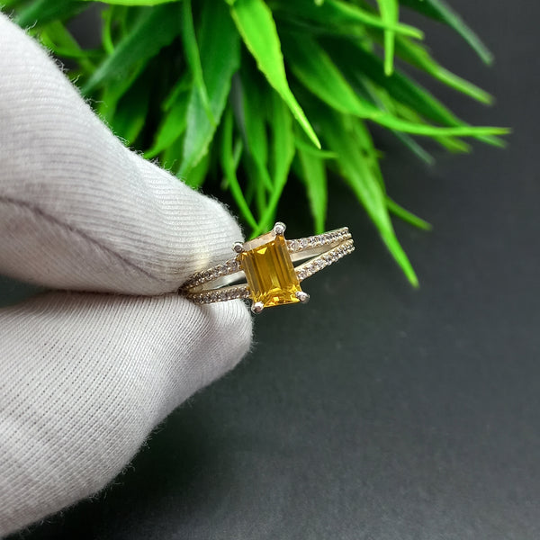 925 Sterling Silver Ring | Natural Citrine Solitaire Ring | Fancy Cut Gemstone Silver Ring | Citrine Jewelry | November Birthstone Jewelry |