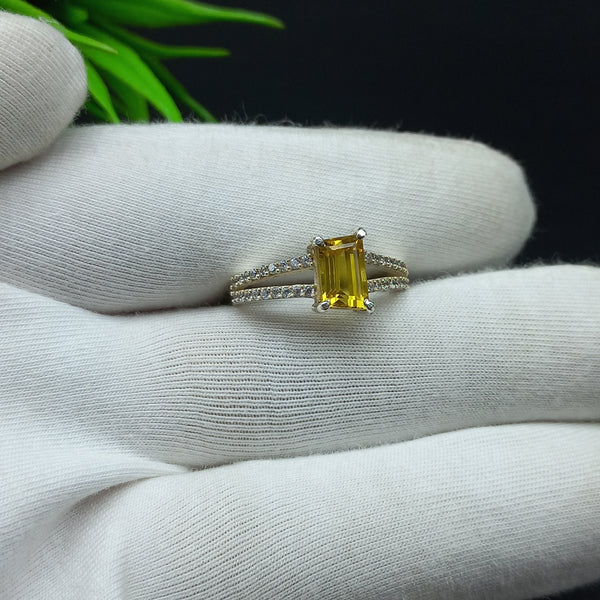 925 Sterling Silver Ring | Natural Citrine Solitaire Ring | Fancy Cut Gemstone Silver Ring | Citrine Jewelry | November Birthstone Jewelry |