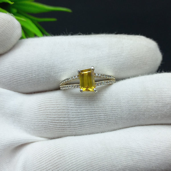 925 Sterling Silver Ring | Natural Citrine Solitaire Ring | Fancy Cut Gemstone Silver Ring | Citrine Jewelry | November Birthstone Jewelry |