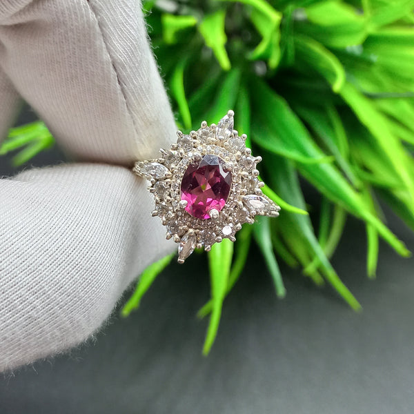 925 Sterling Silver | Oval Pink Tourmaline Ring | Engagement Ring | Promise Ring | Pink Gemstone | October Birthstone | Genuine Tourmaline |