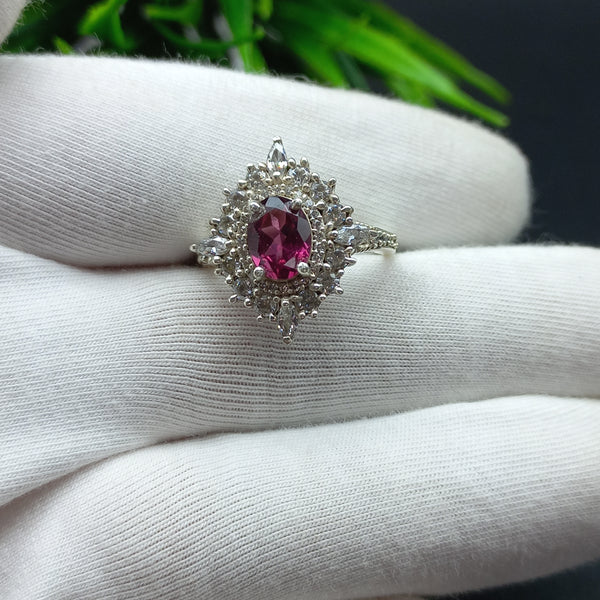 925 Sterling Silver | Oval Pink Tourmaline Ring | Engagement Ring | Promise Ring | Pink Gemstone | October Birthstone | Genuine Tourmaline |