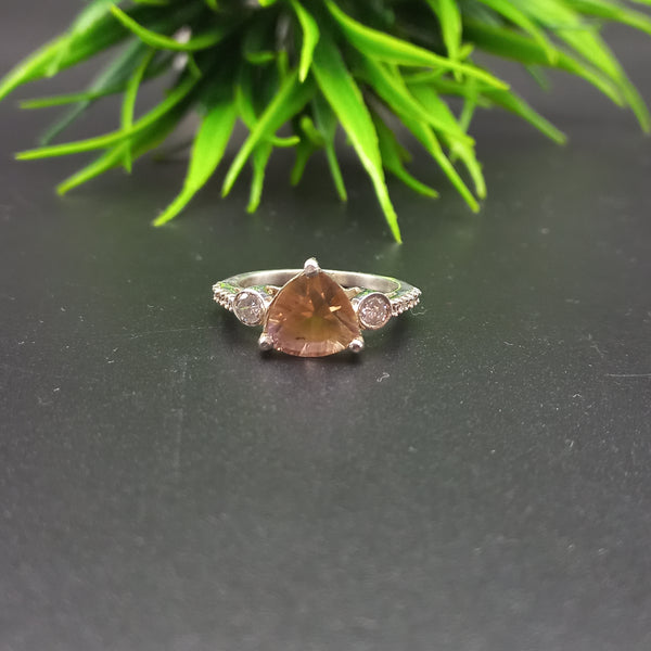 925 Sterling Silver | Trillion Smoky Quartz Ring | Engagement Ring | Brown Ring | Handmade Silver Jewelry | Prong Mount | Bridal Ring |