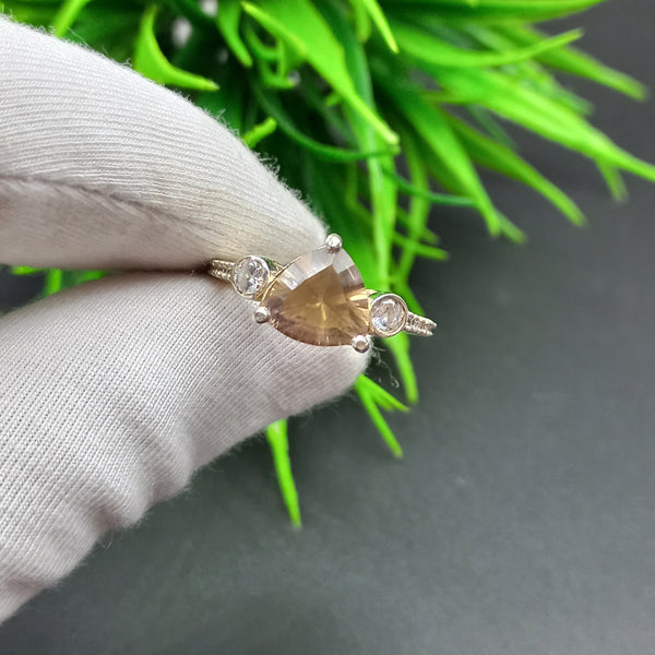 925 Sterling Silver | Trillion Smoky Quartz Ring | Engagement Ring | Brown Ring | Handmade Silver Jewelry | Prong Mount | Bridal Ring |
