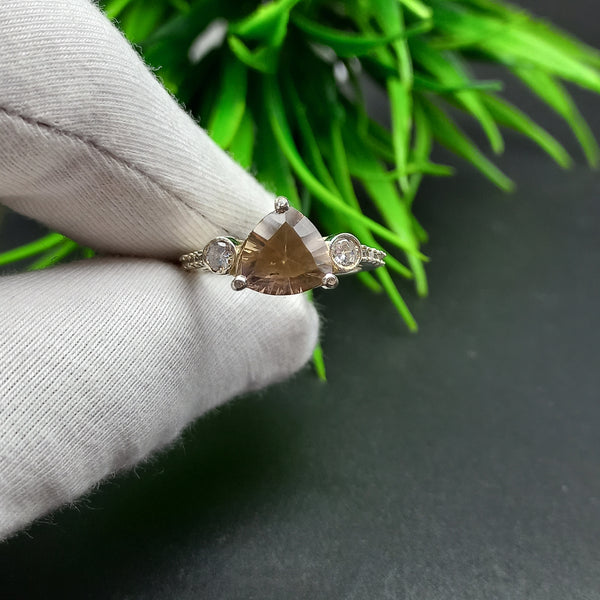 925 Sterling Silver | Trillion Smoky Quartz Ring | Engagement Ring | Brown Ring | Handmade Silver Jewelry | Prong Mount | Bridal Ring |