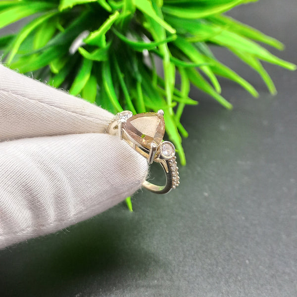 925 Sterling Silver | Trillion Smoky Quartz Ring | Engagement Ring | Brown Ring | Handmade Silver Jewelry | Prong Mount | Bridal Ring |