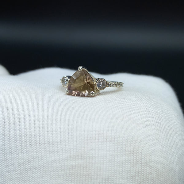925 Sterling Silver | Trillion Smoky Quartz Ring | Engagement Ring | Brown Ring | Handmade Silver Jewelry | Prong Mount | Bridal Ring |