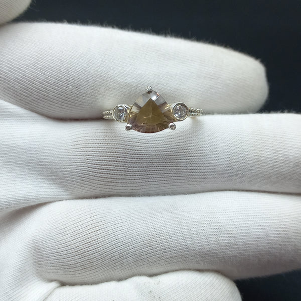 925 Sterling Silver | Trillion Smoky Quartz Ring | Engagement Ring | Brown Ring | Handmade Silver Jewelry | Prong Mount | Bridal Ring |