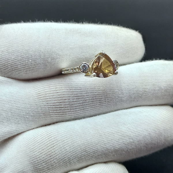 925 Sterling Silver | Trillion Smoky Quartz Ring | Engagement Ring | Brown Ring | Handmade Silver Jewelry | Prong Mount | Bridal Ring |