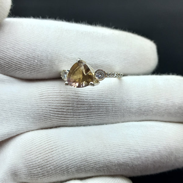 925 Sterling Silver | Trillion Smoky Quartz Ring | Engagement Ring | Brown Ring | Handmade Silver Jewelry | Prong Mount | Bridal Ring |