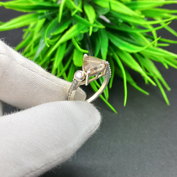 925 Sterling Silver | Trillion Smoky Quartz Ring | Engagement Ring | Brown Ring | Handmade Silver Jewelry | Prong Mount | Bridal Ring |