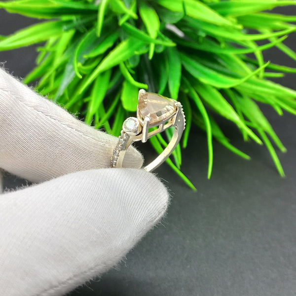 925 Sterling Silver | Trillion Smoky Quartz Ring | Engagement Ring | Brown Ring | Handmade Silver Jewelry | Prong Mount | Bridal Ring |